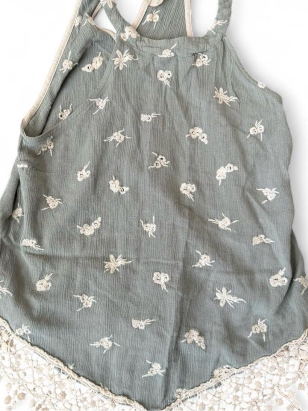 Embroidered Sage Green Sleeveless Top